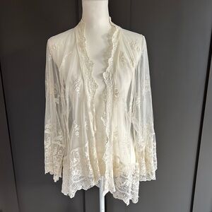 American Eagle Outfitters Elegant Cream Lace Cardigan L-XL